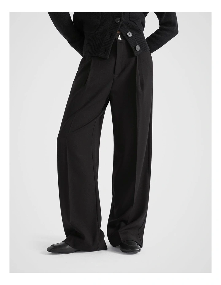 Button Front Pleat Trouser in Black image 1