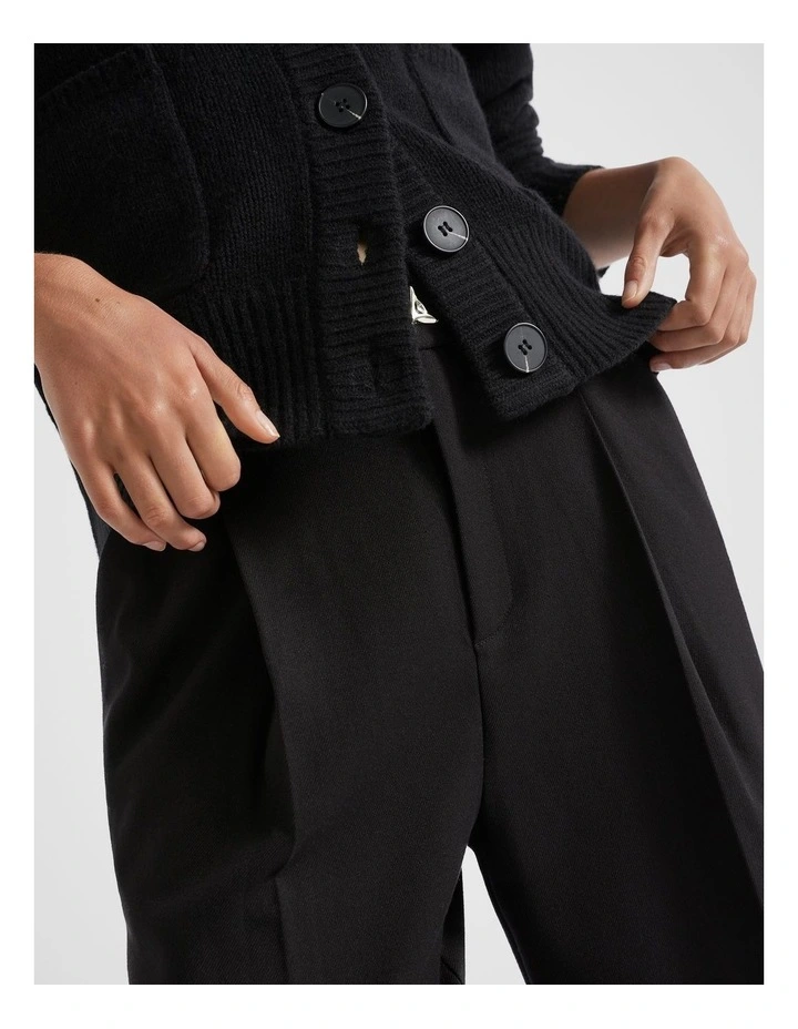 Button Front Pleat Trouser in Black image 3
