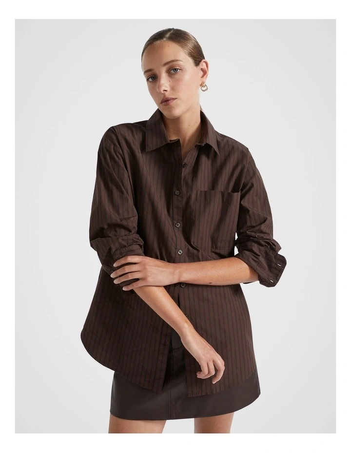 Poplin Pocket Front Shirt in Dark Espresso Stripe image 1