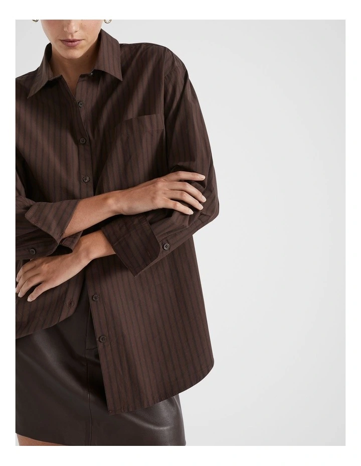 Poplin Pocket Front Shirt in Dark Espresso Stripe image 2