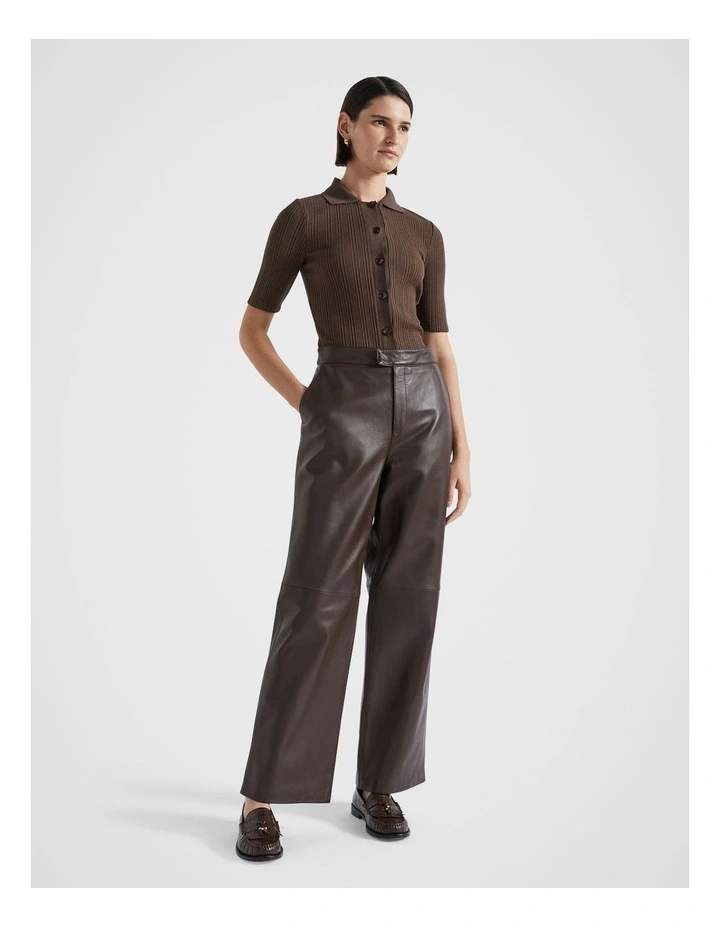 Half Sleeve Rib Polo Top in Dark Espresso Twist image 4