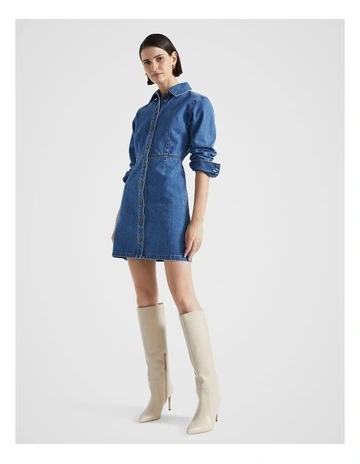 Denim Panelled Mini Dress in Nautical Blue Wash