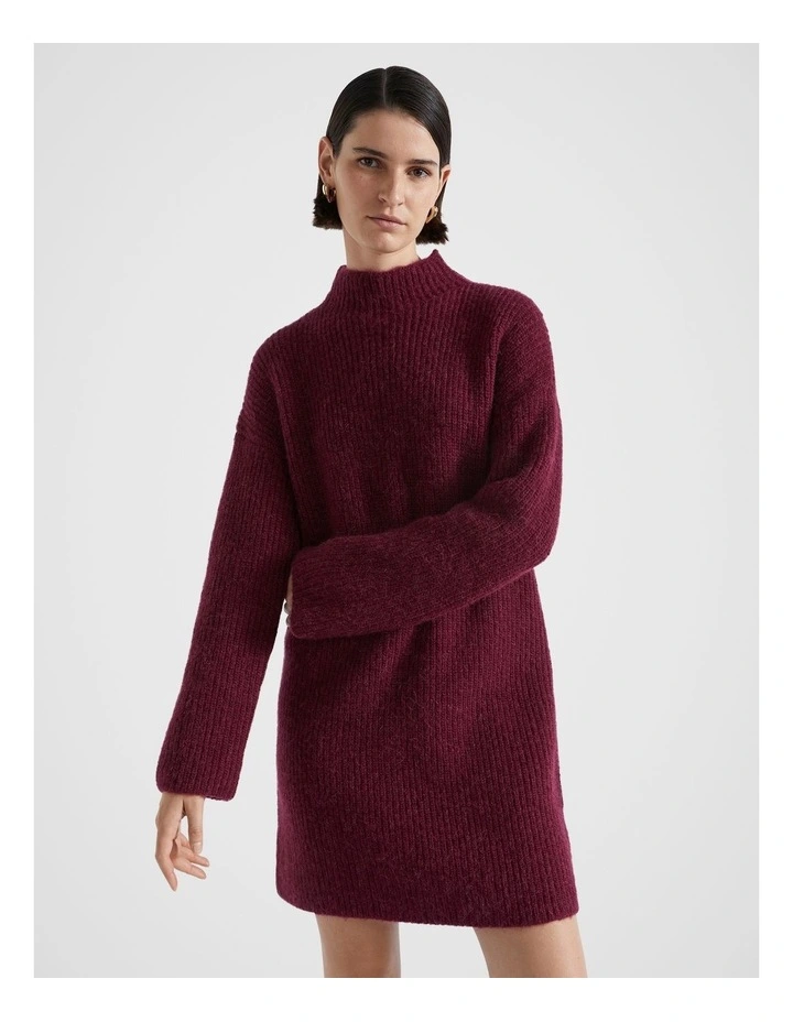 Wool Blend Knit Mini Dress in Boysenberry Marle image 2