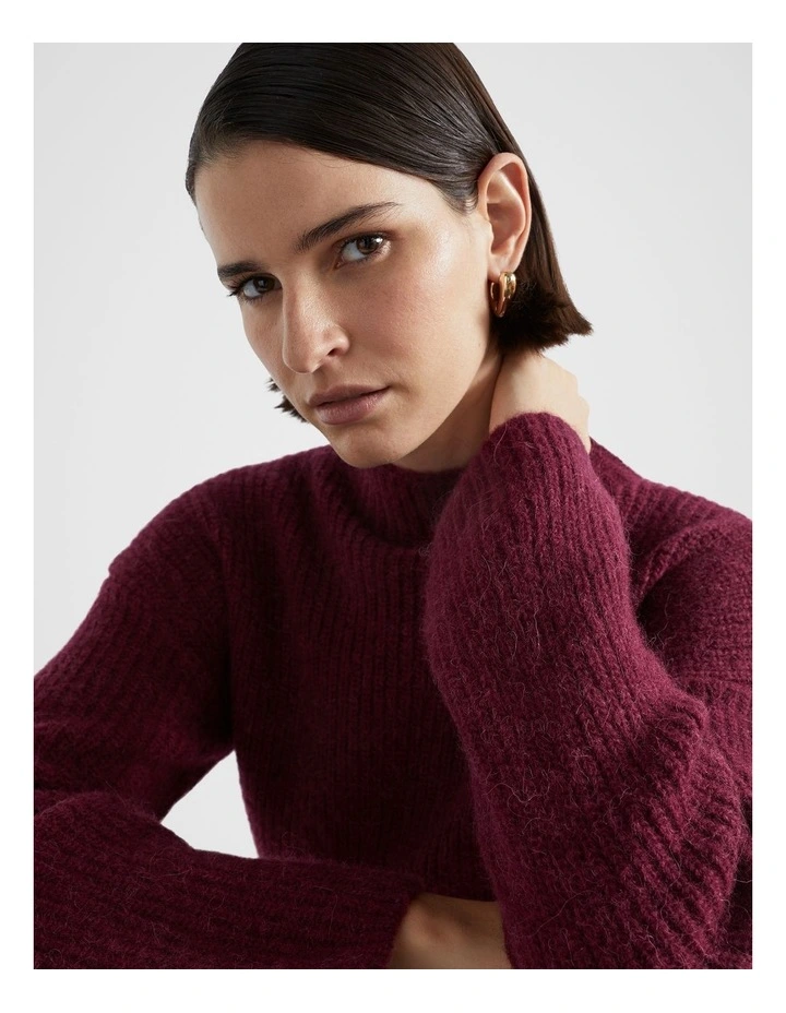 Wool Blend Knit Mini Dress in Boysenberry Marle image 4