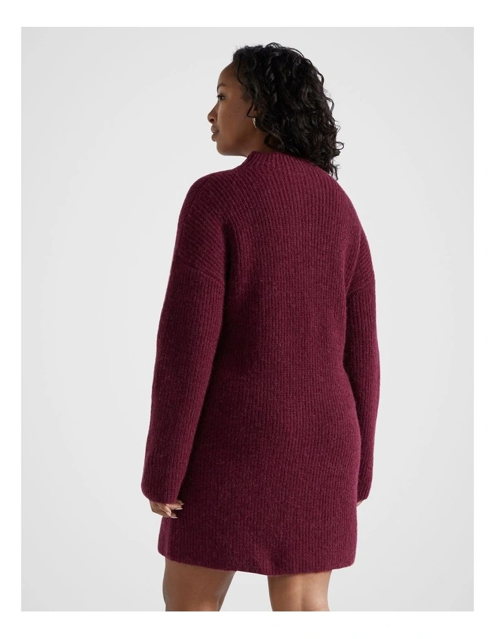 Wool Blend Knit Mini Dress in Boysenberry Marle image 5