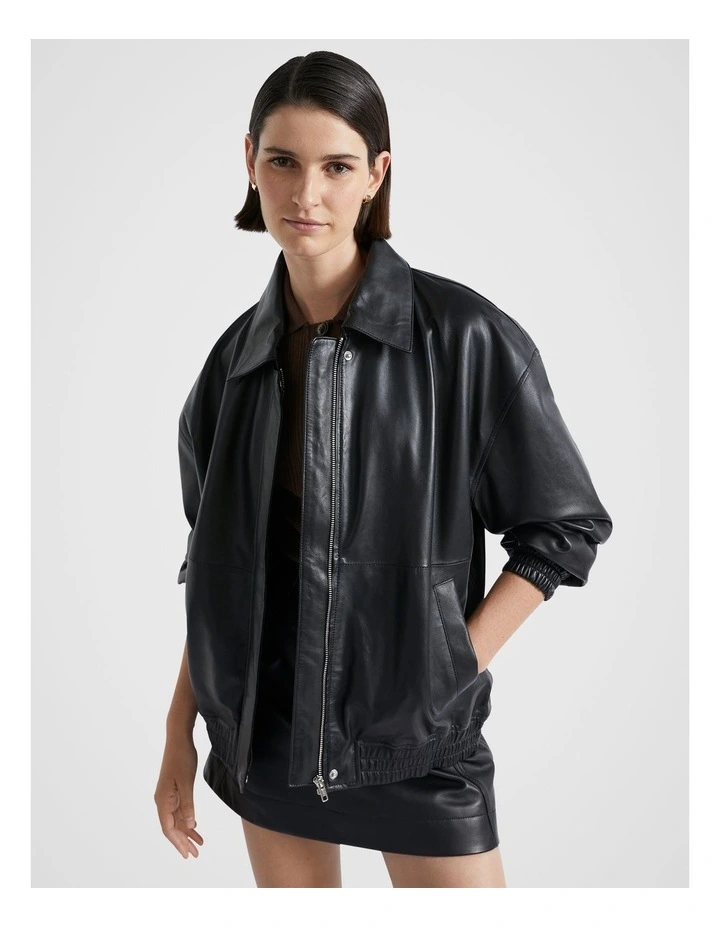 Leather Bomber Jacket in Black image 1