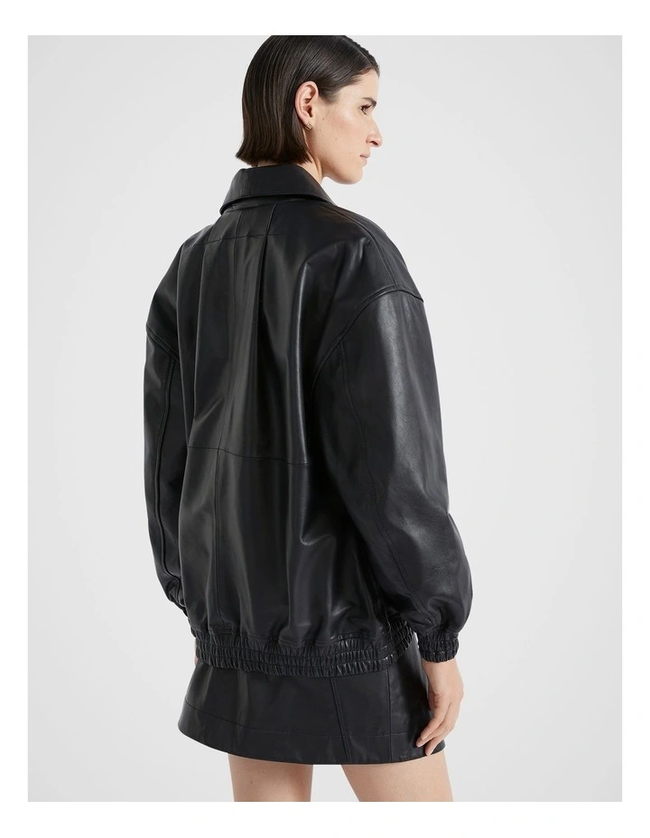 Leather Bomber Jacket in Black image 2
