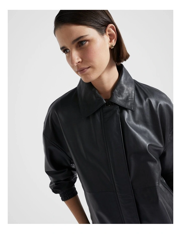 Leather Bomber Jacket in Black image 3