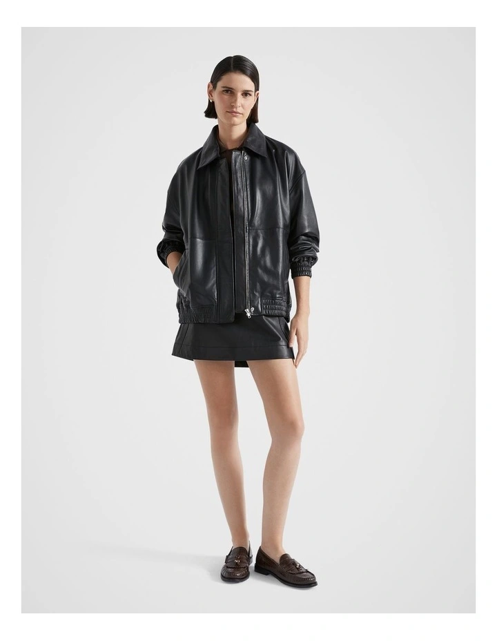 Leather Bomber Jacket in Black image 4