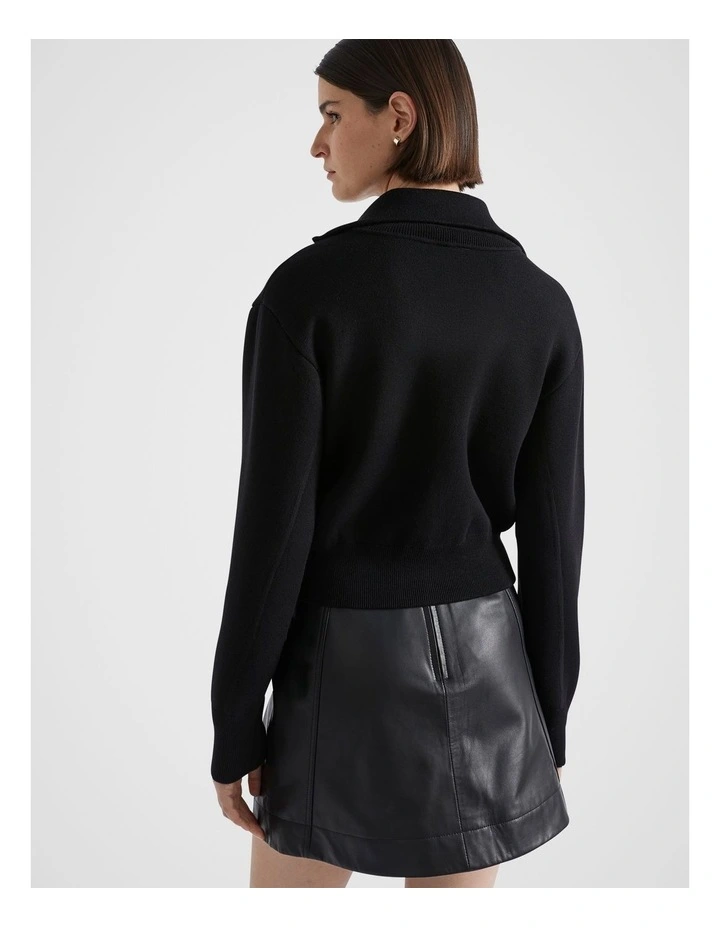Double Knit Compact Zip Through Top in Black image 2