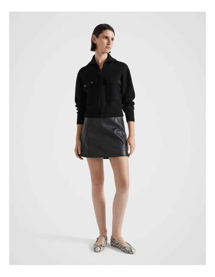Double Knit Compact Zip Through Top in Black image 4