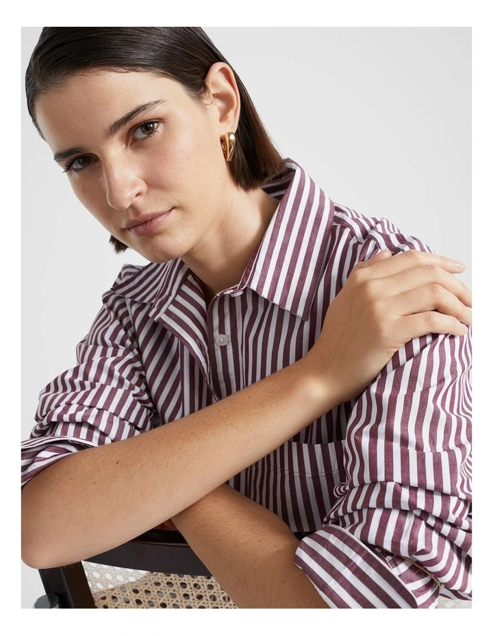 Poplin Pocket Front Shirt in Boysenberry Stripe image 3