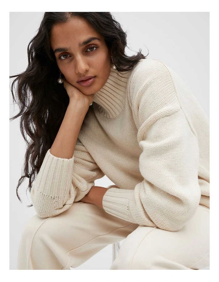 Mock Neck Oversized Knit in Vanilla Cream Marle image 1