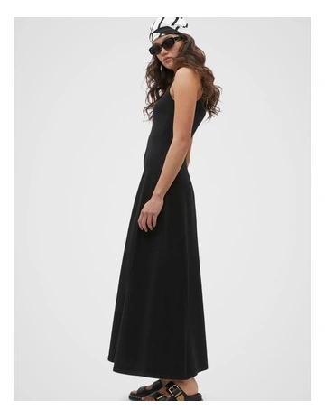 Compact Crepe Knit Flared Dress in Black