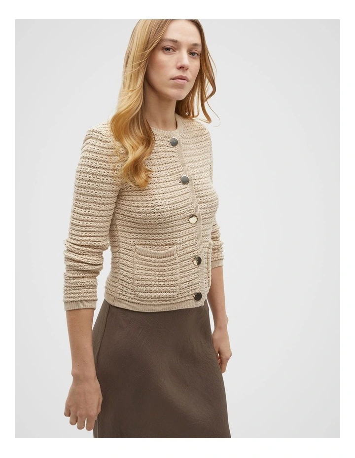 Crochet Knit Cardigan in Sandshell Marle image 1