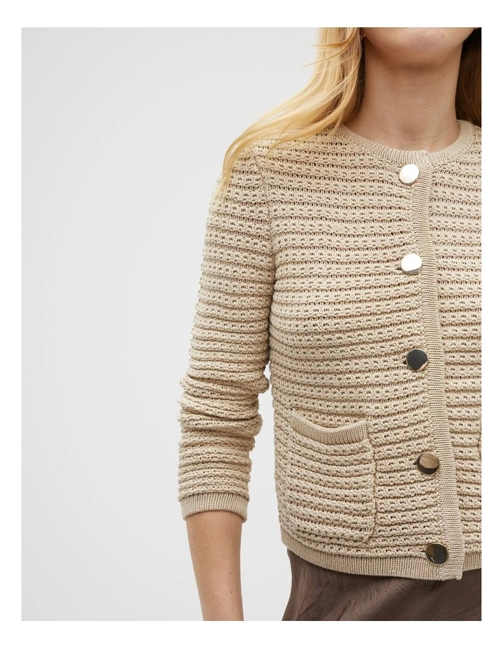 Crochet Knit Cardigan in Sandshell Marle image 3