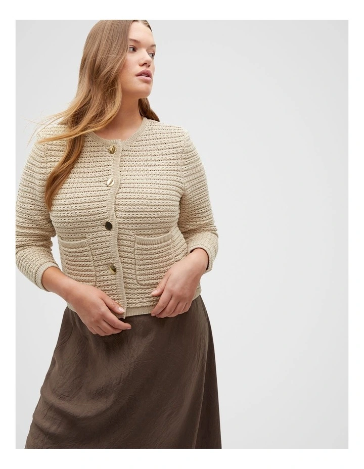 Crochet Knit Cardigan in Sandshell Marle image 4