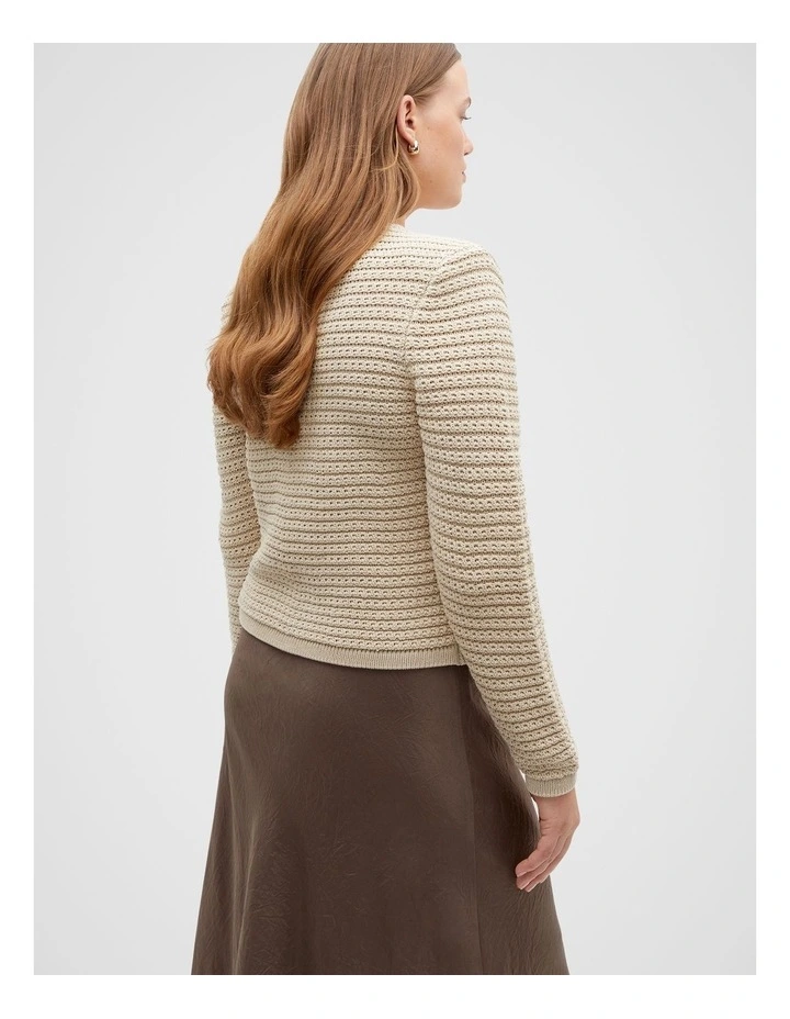 Crochet Knit Cardigan in Sandshell Marle image 6