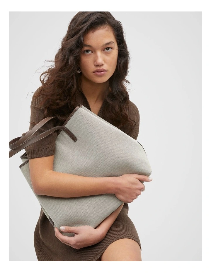 Large Textured Tote in Affogato image 2