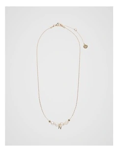 Fine Pearl N Initial Necklace in Multi