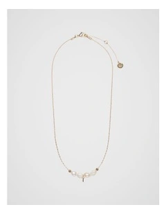 Fine Pearl T Initial Necklace in Multi