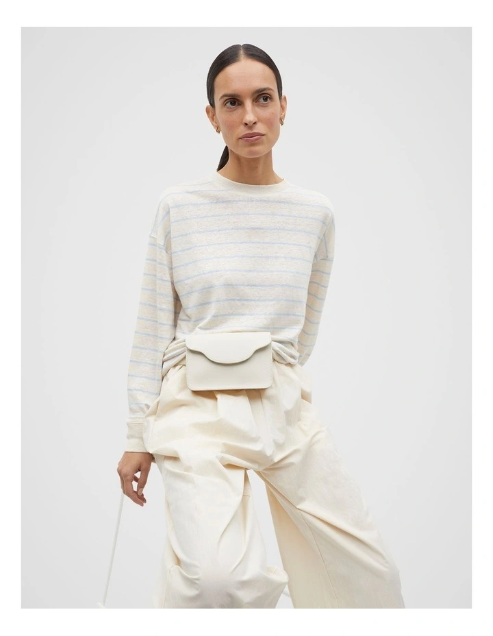 Linen Stripe Long Sleeve Top in White image 1