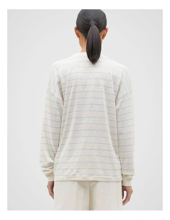 Linen Stripe Long Sleeve Top in White image 2