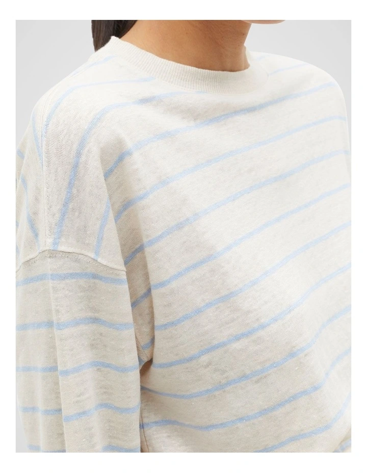 Linen Stripe Long Sleeve Top in White image 3