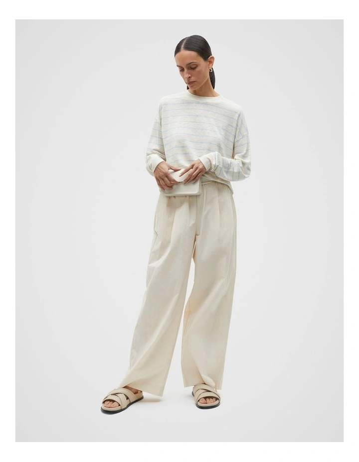 Linen Stripe Long Sleeve Top in White image 4