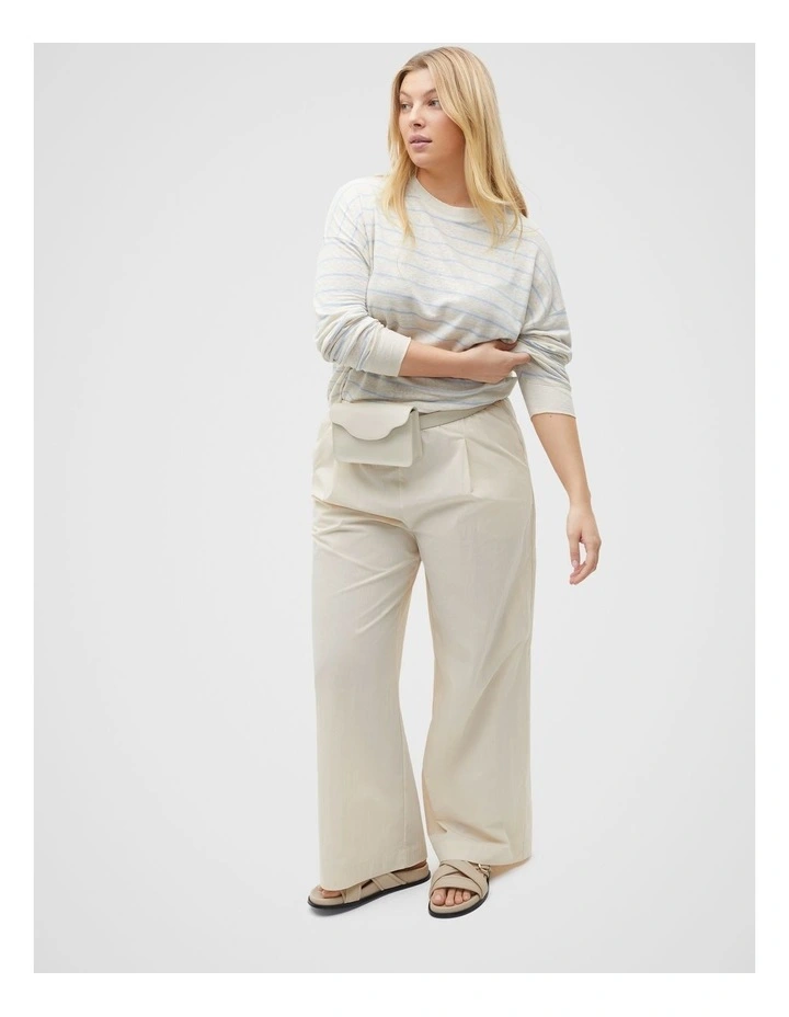 Linen Stripe Long Sleeve Top in White image 5