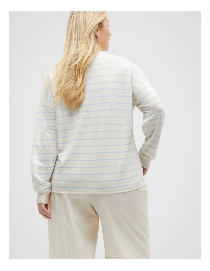 Linen Stripe Long Sleeve Top in White image 6