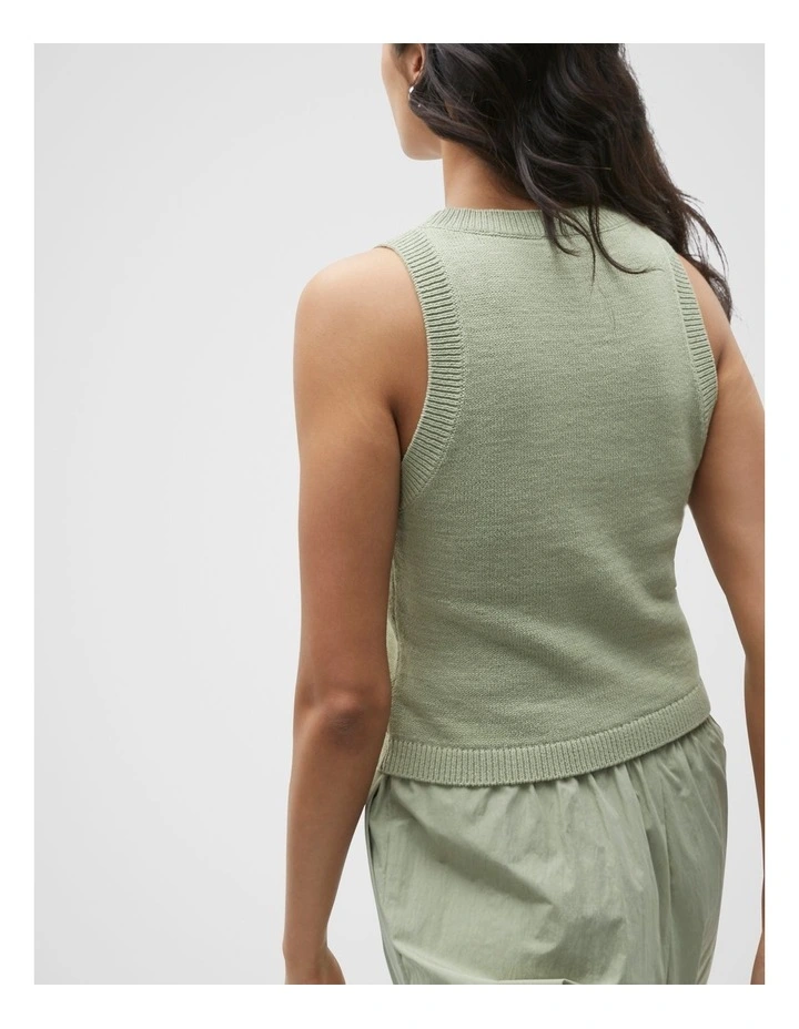 Cotton Knit Top in Pale Olive image 2