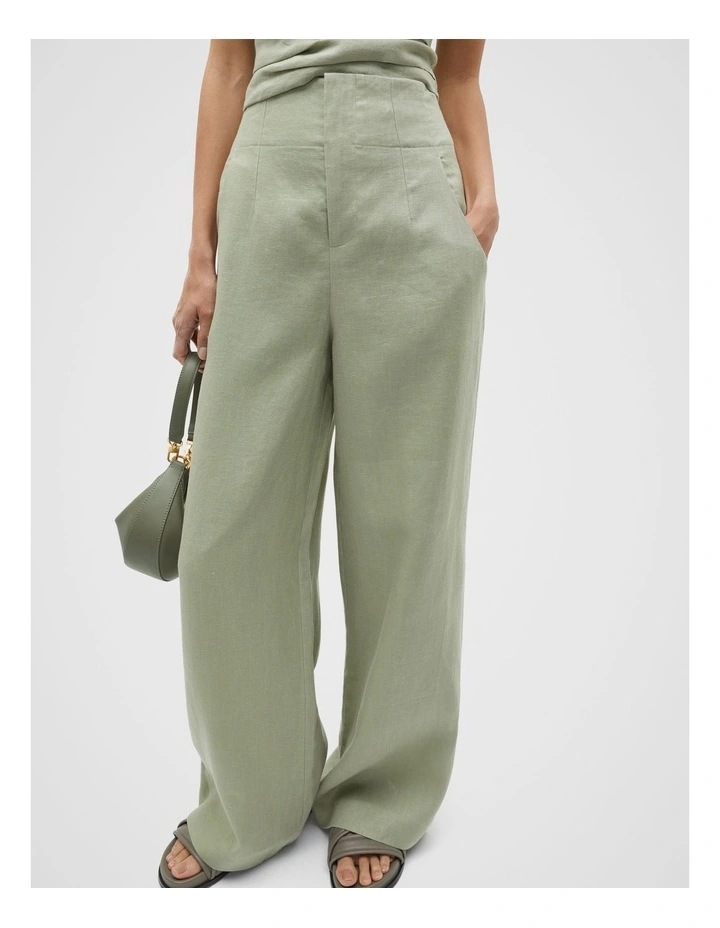 Core Linen Waisted Pant in Green image 1