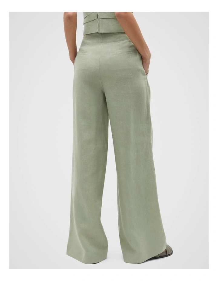 Core Linen Waisted Pant in Green image 2