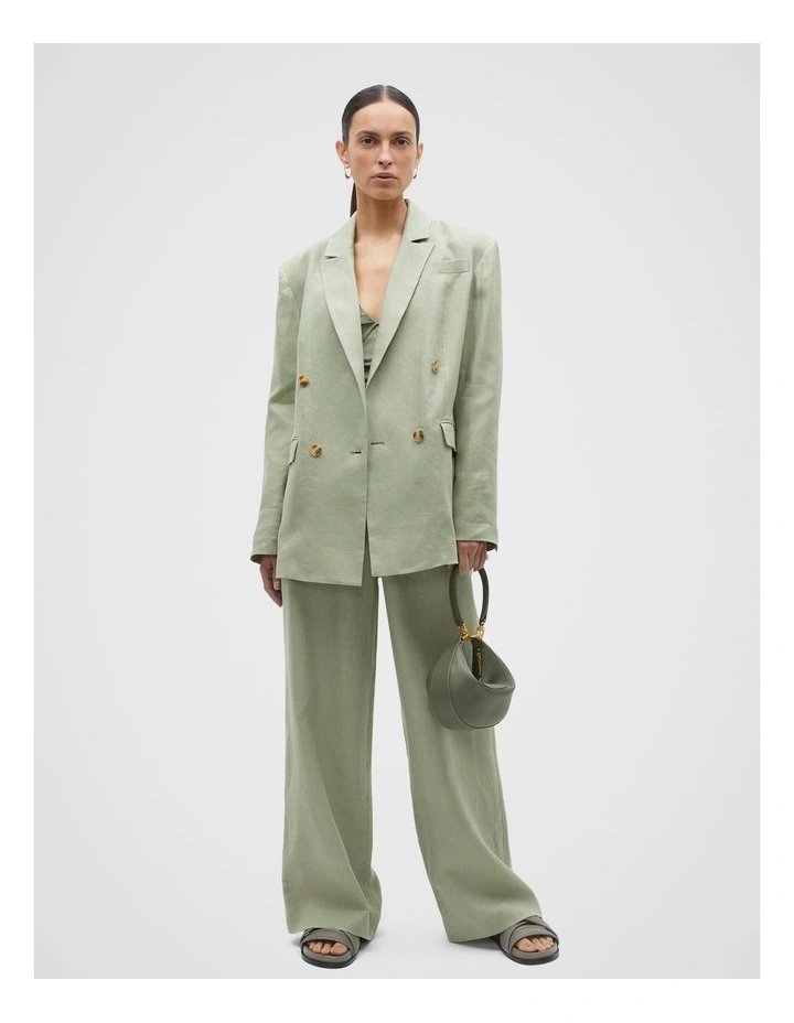 Core Linen Waisted Pant in Green image 3