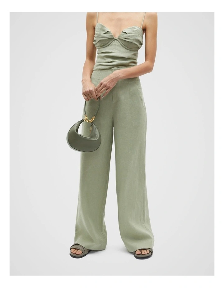 Core Linen Waisted Pant in Green image 4