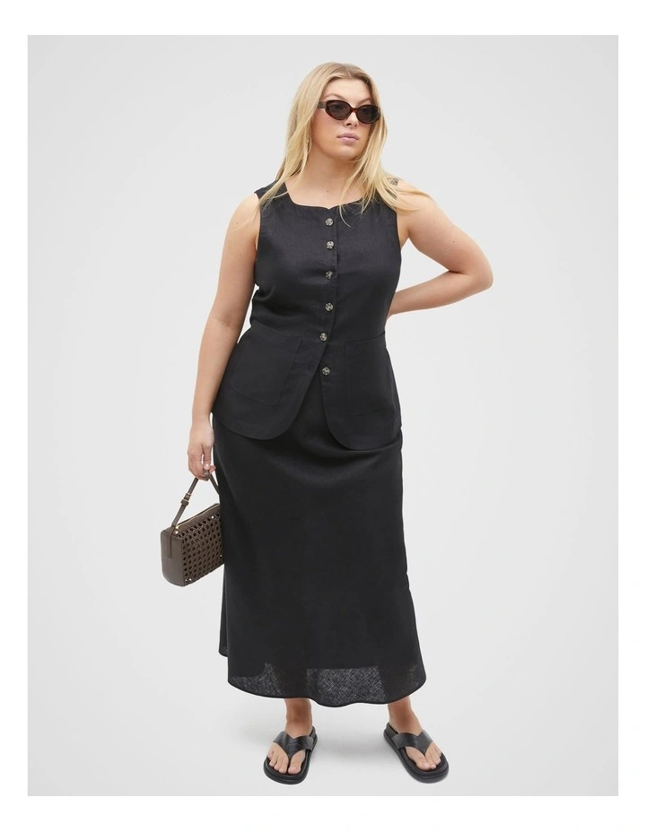 Linen Button Down Vest in Black image 7