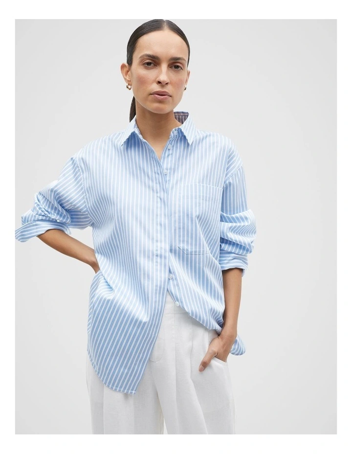 Cotton Stripe Shirt in Frost Blue Stripe image 1