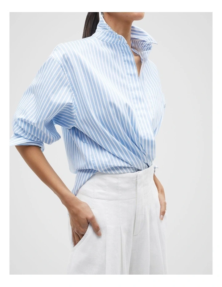 Cotton Stripe Shirt in Frost Blue Stripe image 3
