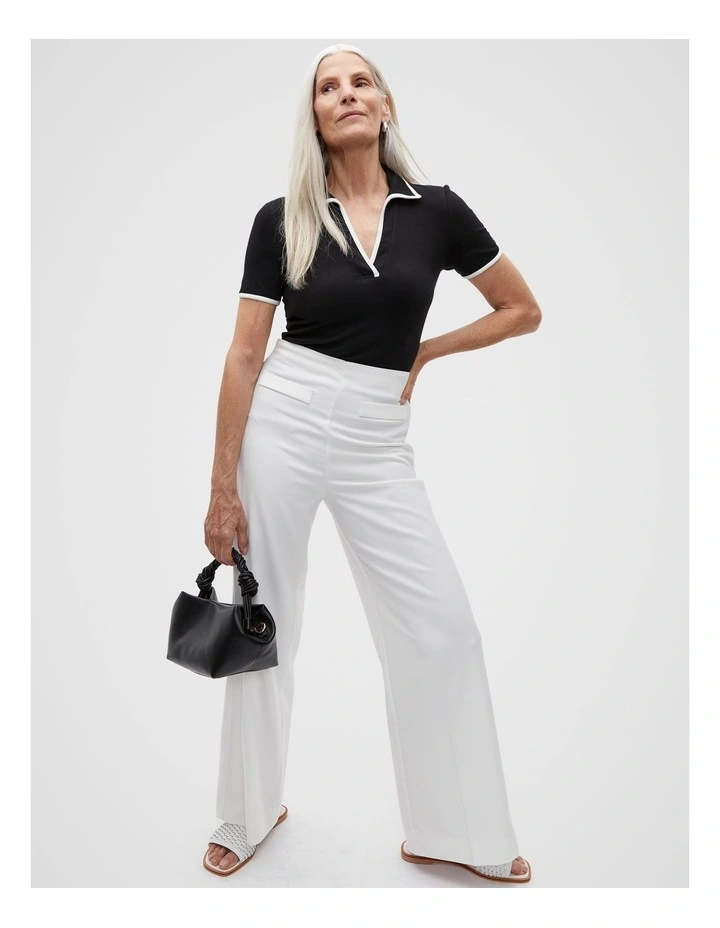 Contrast Rib Polo Top in Black image 4