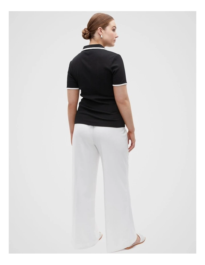 Contrast Rib Polo Top in Black image 6