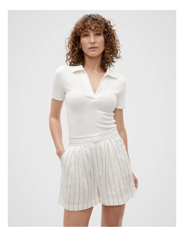 Contrast Rib Polo Top in Cloud Cream image 1