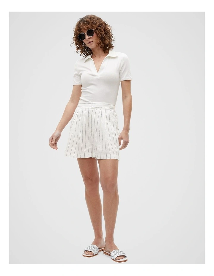 Contrast Rib Polo Top in Cloud Cream image 3