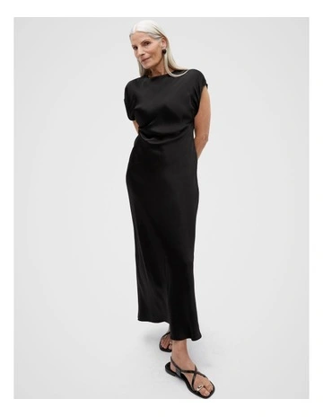Satin Column Dress in Black