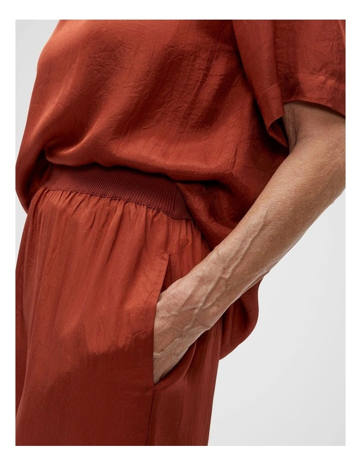 Textured Satin Pant in Russet image 3