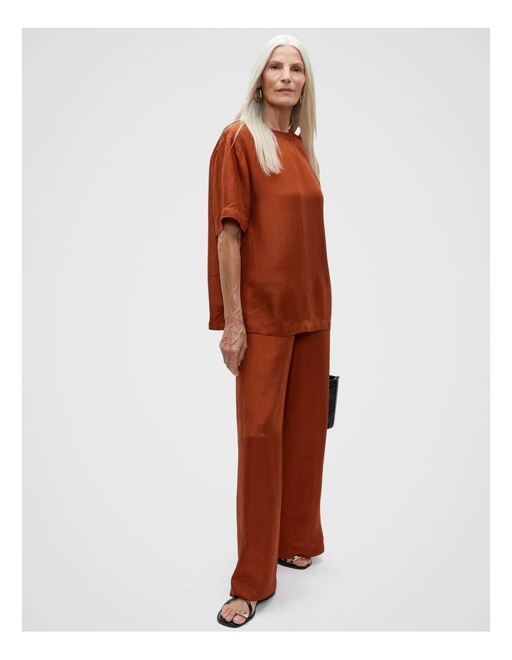 Textured Satin Pant in Russet image 4