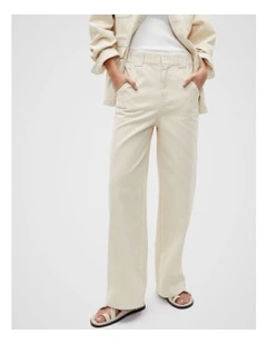 High Waist Elasticated Wide Leg Jeans in Vanilla Cream