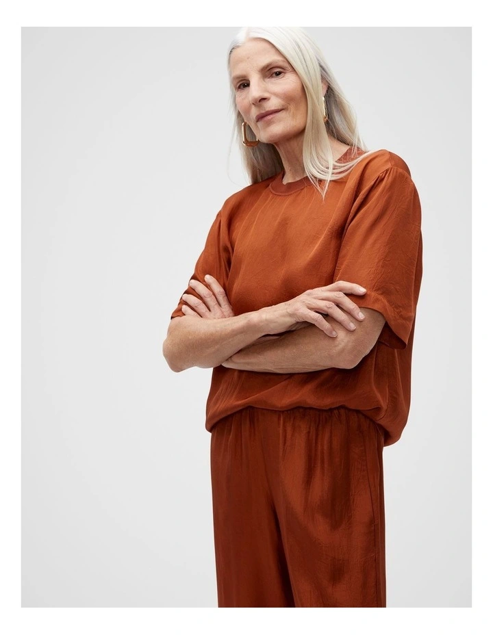 Textured Satin Tee in Russet image 1