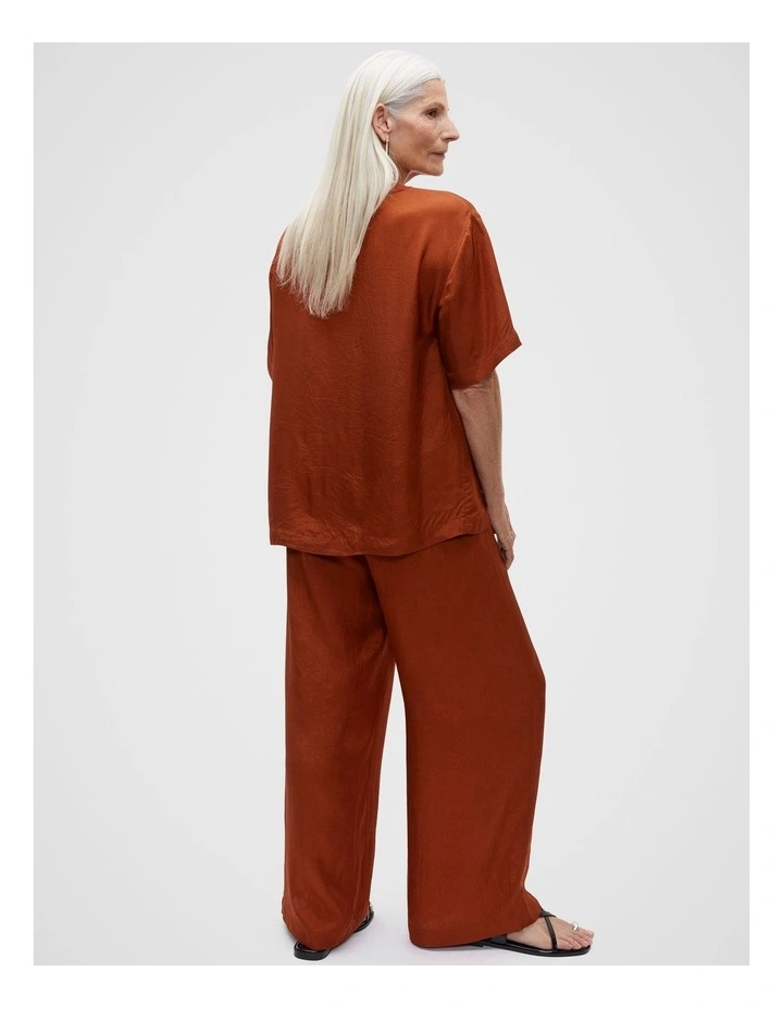 Textured Satin Tee in Russet image 2
