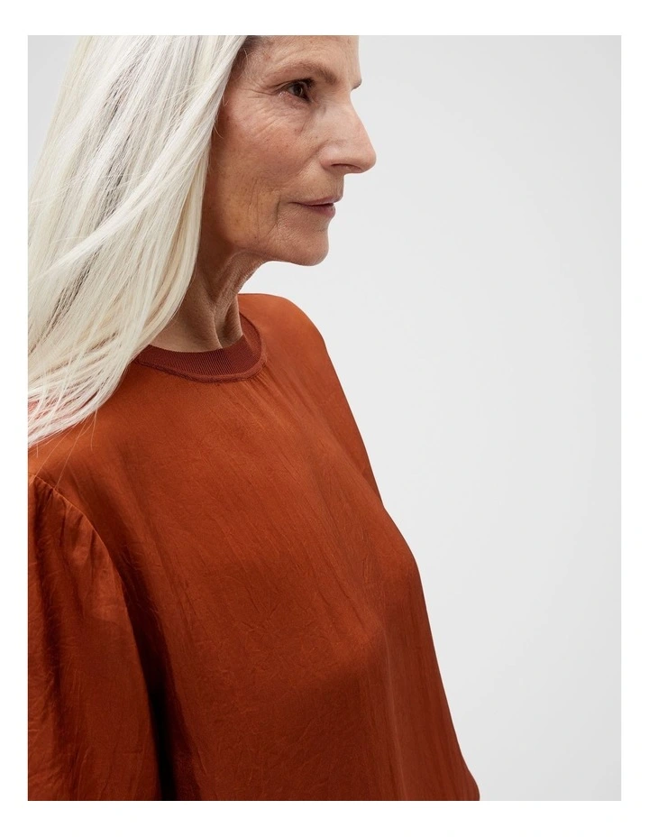 Textured Satin Tee in Russet image 3